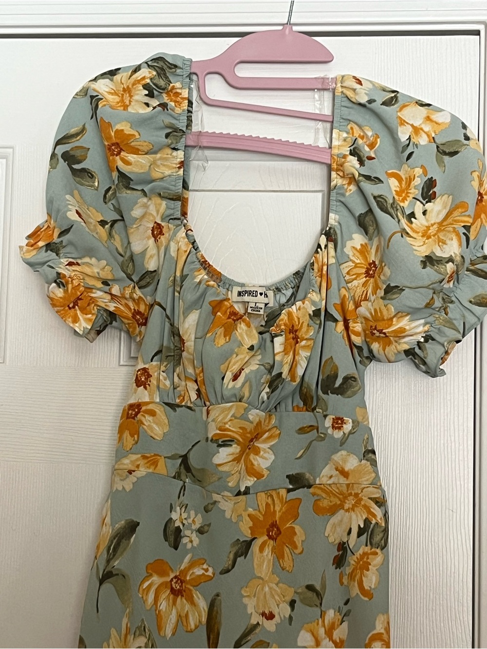 INSPIRED BY Hearts Sage Green Floral Milkmaid Dress Large Puff Sleeve Cottagecor
